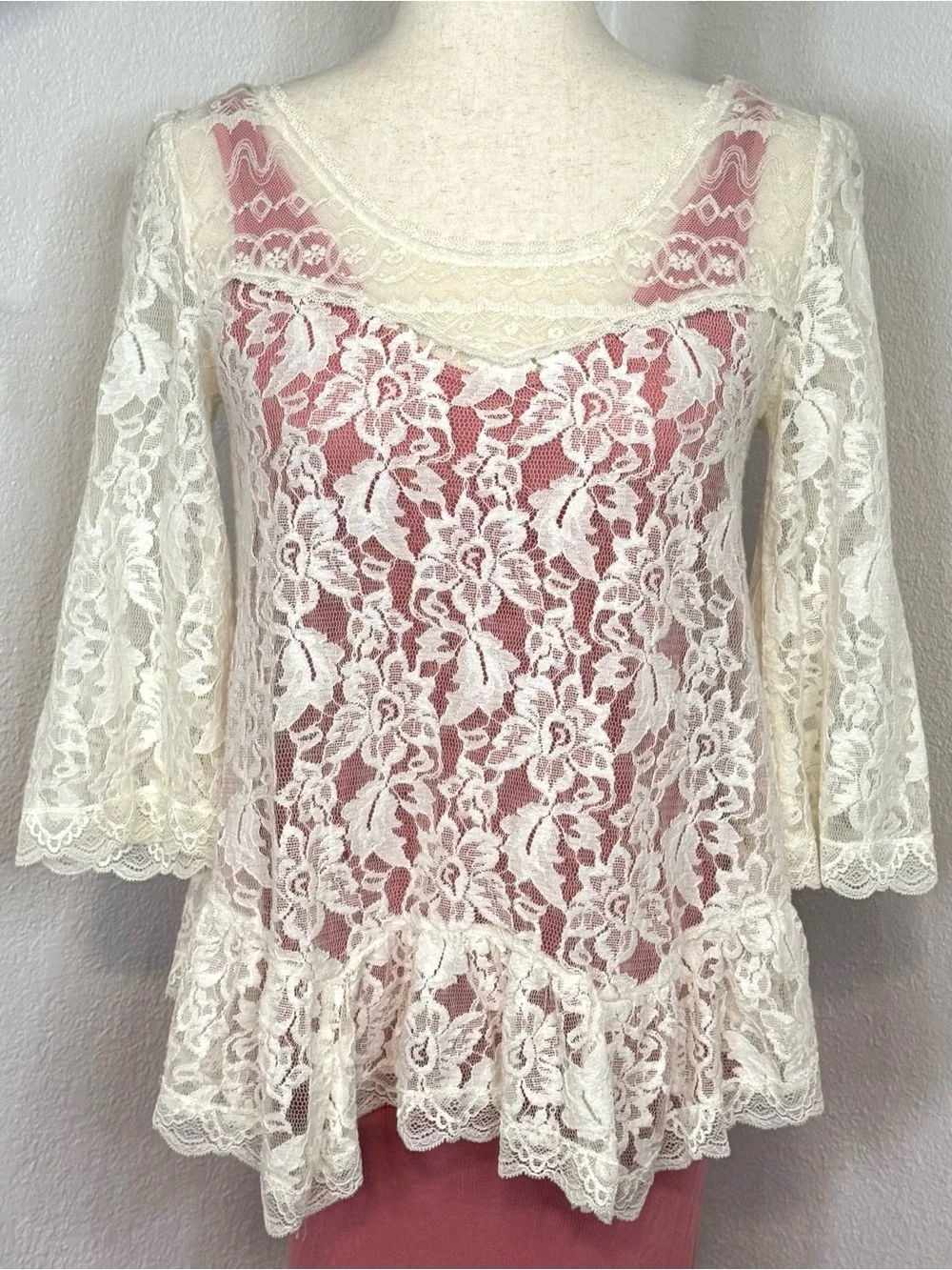Free People Lace Top XS Sheer Ivory